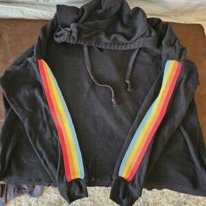 Vintage Havana Black Hoodie with Rainbow Stripes